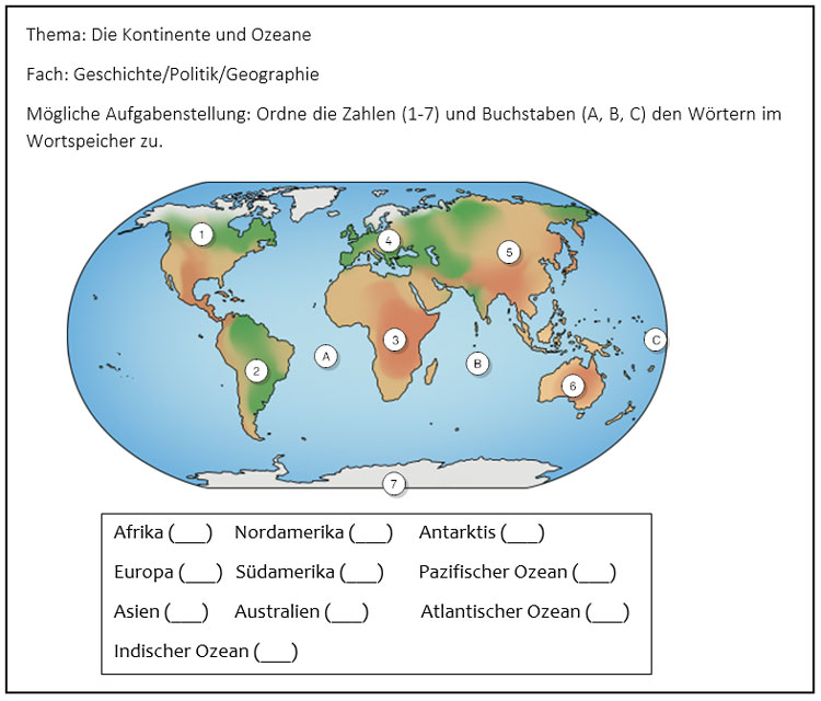 Arbeitsblatt: Kontinente und Ozeane