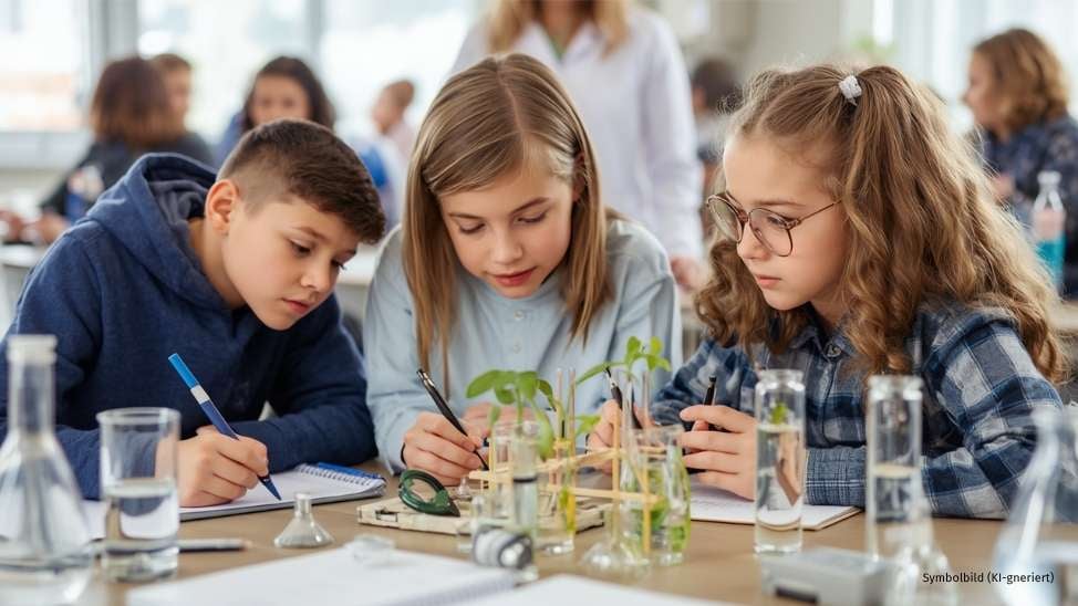 Kinder arbeiten an einem Experiment