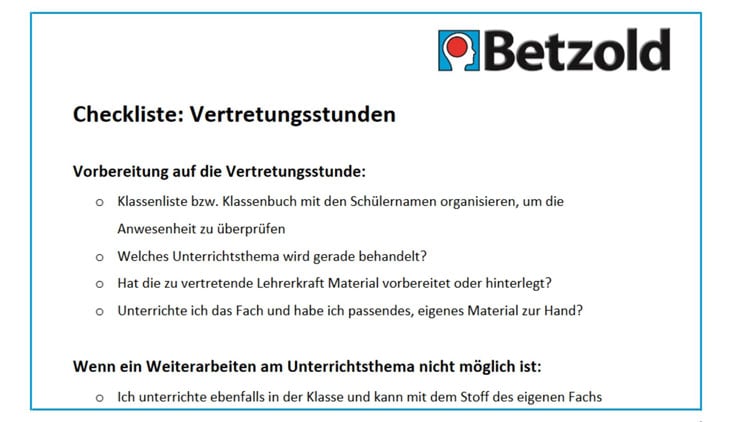 Vertretungsstunde-Checkliste