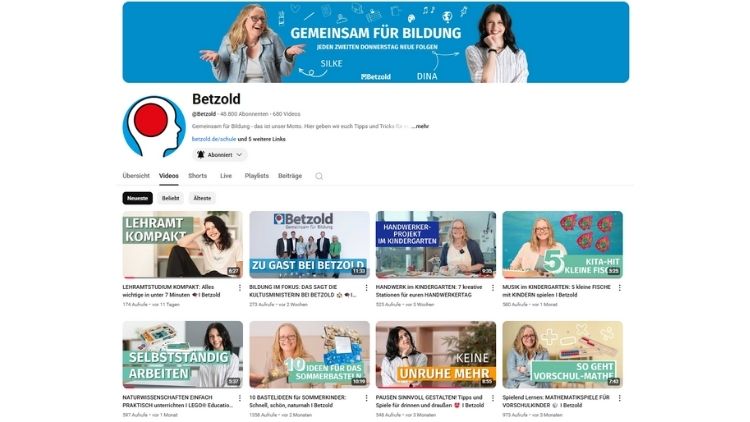 Screenshot des Betzold YouTube-Kanals