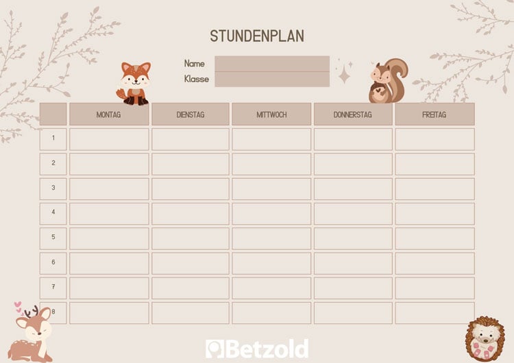 Stundenplan Waldtiere