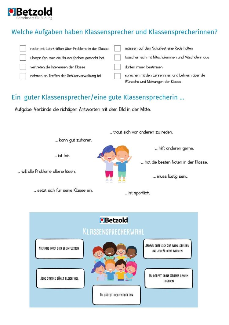 Arbeitsblatt zur Klassensprecherwahl