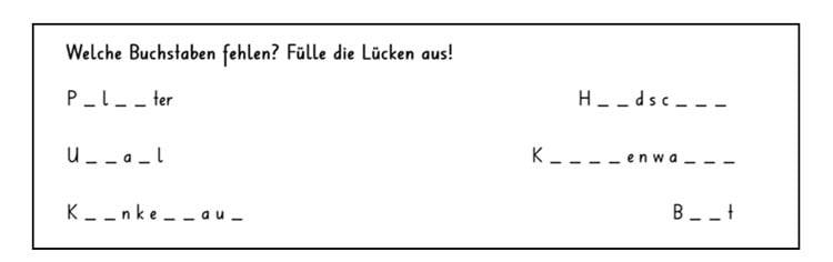 Wortschatzübung: Lückenwörter