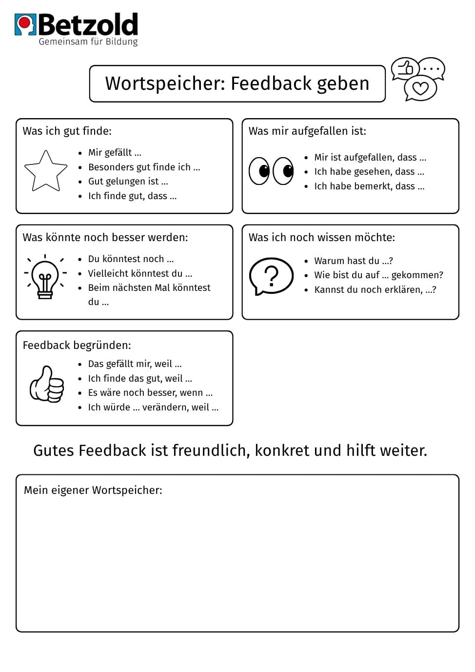 Wortspeicher: Feedback