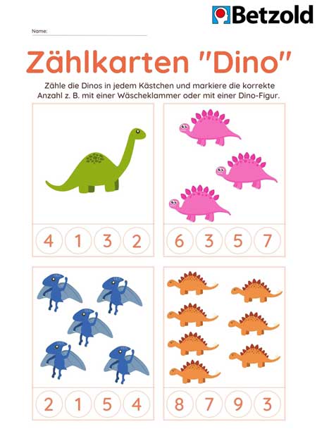 Zählkarten: Dino