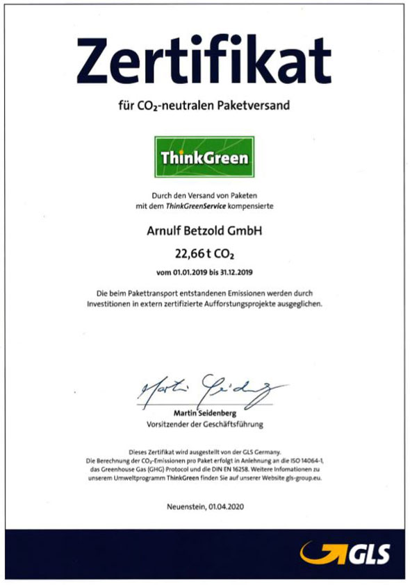 Zertifikat CO2-neutraler Paketversand