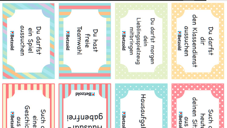 Belohnungs-Coupons für den Unterricht