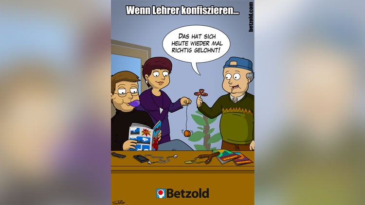 Cartoon: Lehrer spielen mit konfiszierten Gegenständen