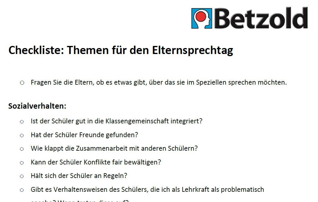 Checkliste für den Elternsprechtag