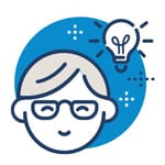 Sicheres Anwenden von Erkenntnissen Icon mit Glühbirne über Person