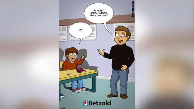 Comic: Lehrer fragt: 12 was? Äpfel, Birnen, Grottenolme?