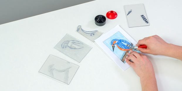 Druckvorlage Vogel - Folien werden geschnitten