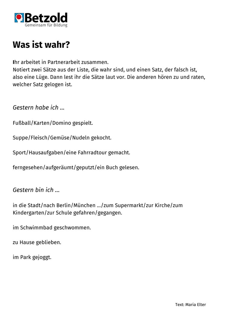 Grammatikübung: Was ist wahr?