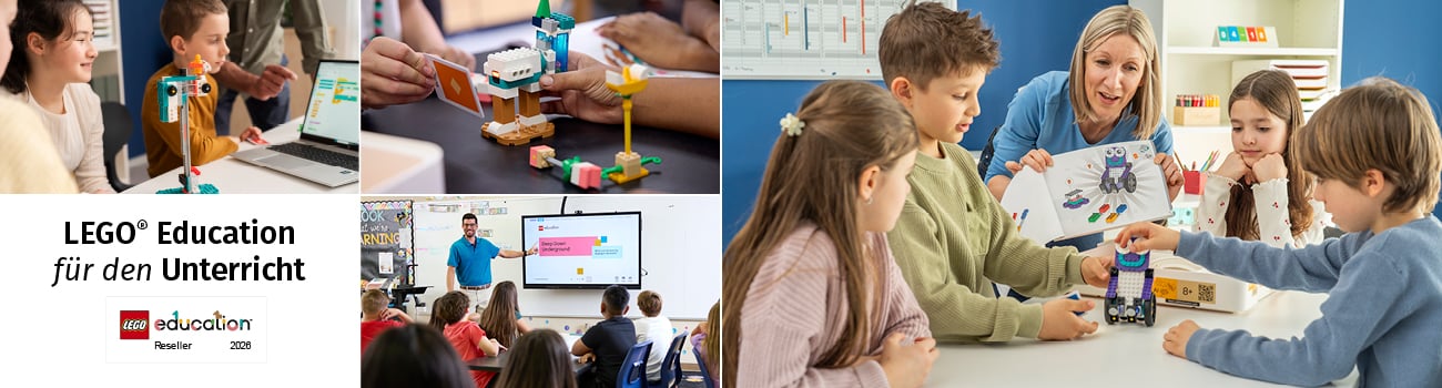 Banner mit verschiedenen Unterrichtsszenen zu LEGO® Education für den Unterricht