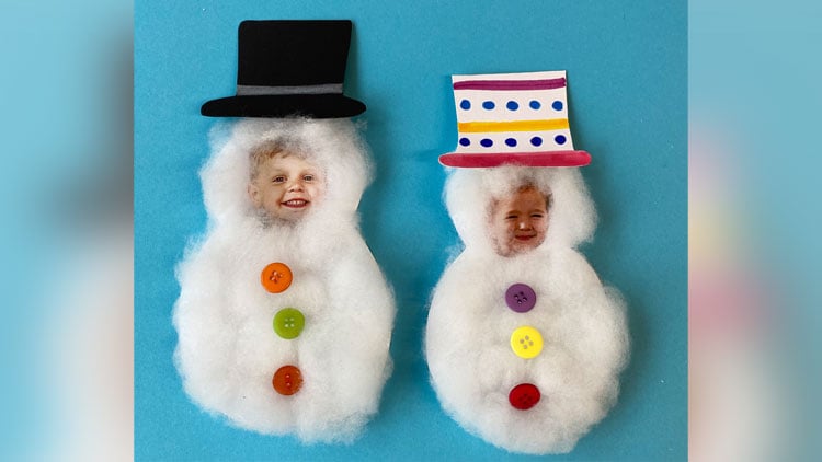 Gebastelte Schneemänner aus Watten